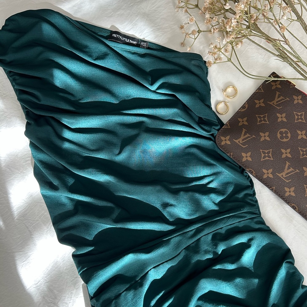 Ruched one shoulder midi dress